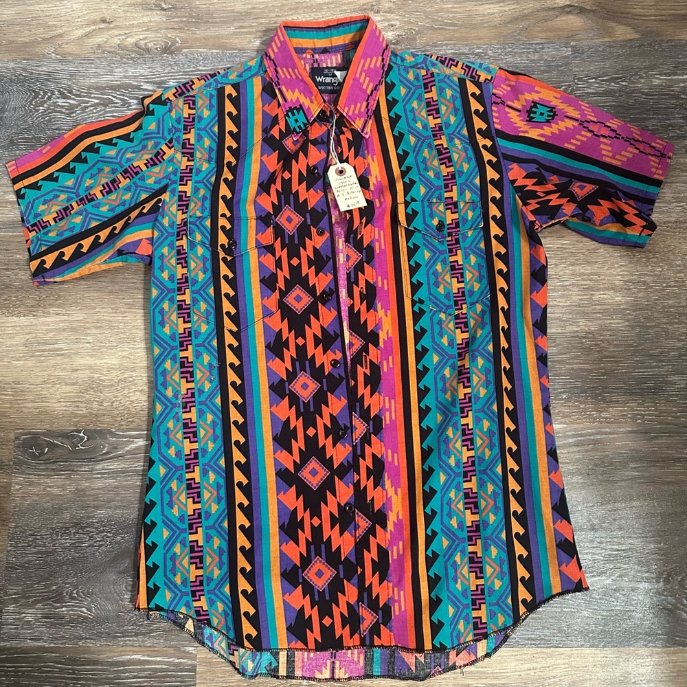 Vintage Wrangler Aztec Print Casual Button Down Shirt